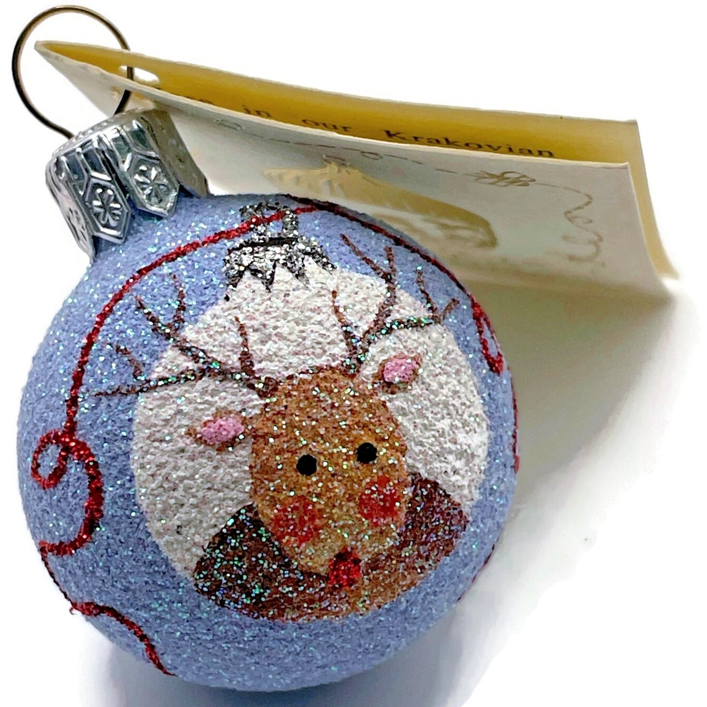 Patricia Breen Studio Gift Ball Blue Reindeer Christmas Tree Decor Ornament