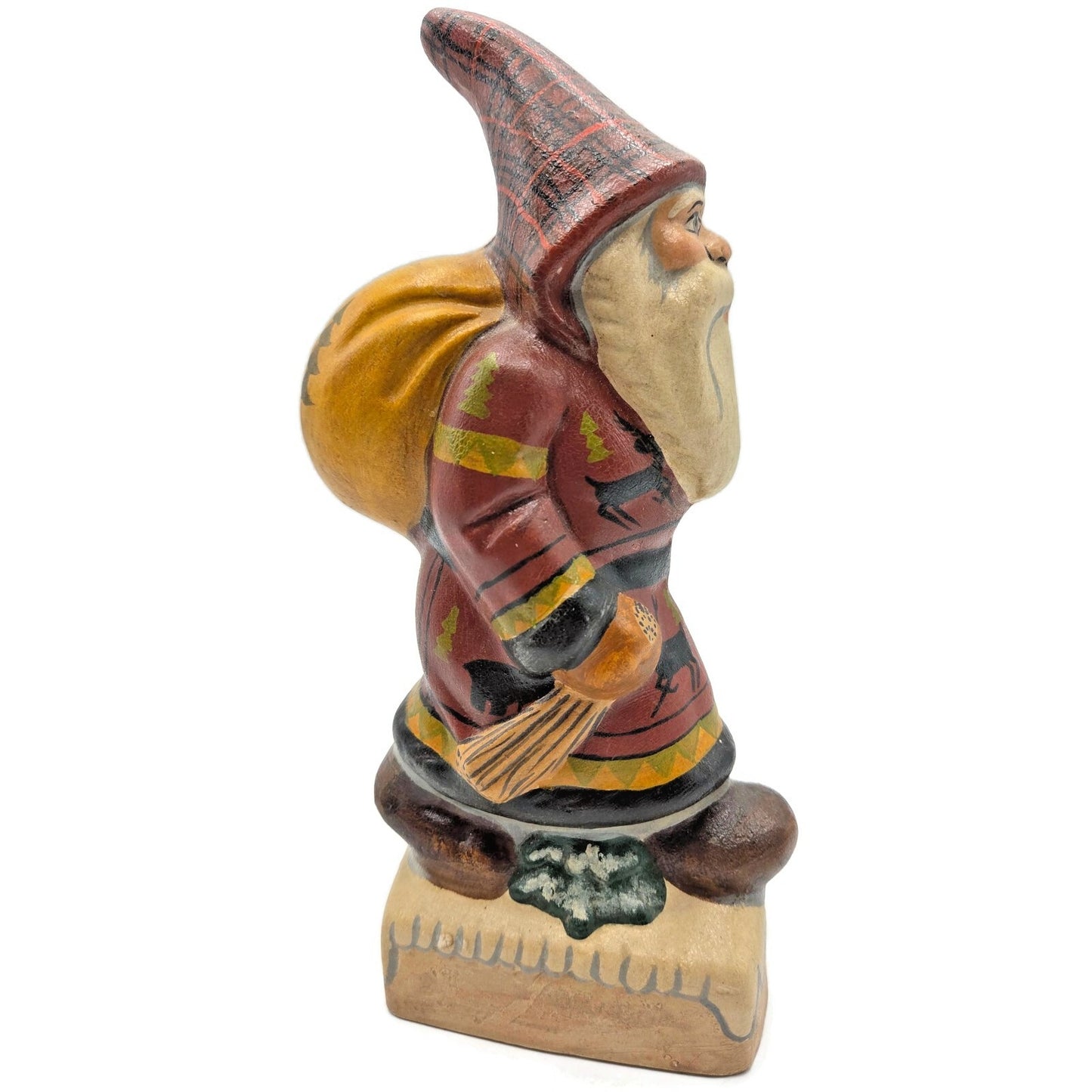 Vaillancourt Father Christmas with Wildlife Coat Chalkware Christmas Figurine