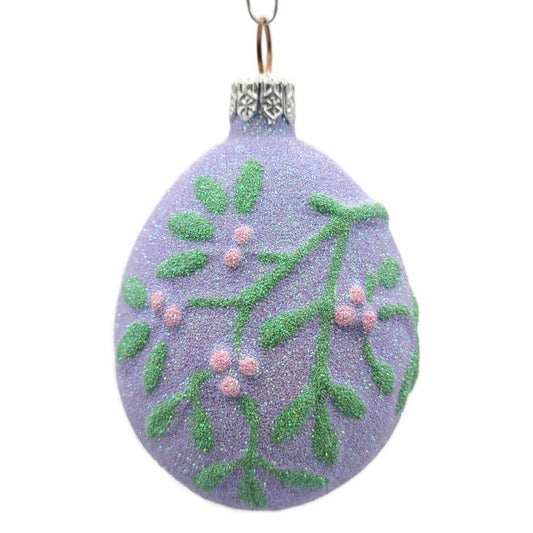 Patricia Breen Mistletoe Egg Lavender Heart Christmas Holiday Glittered Ornament
