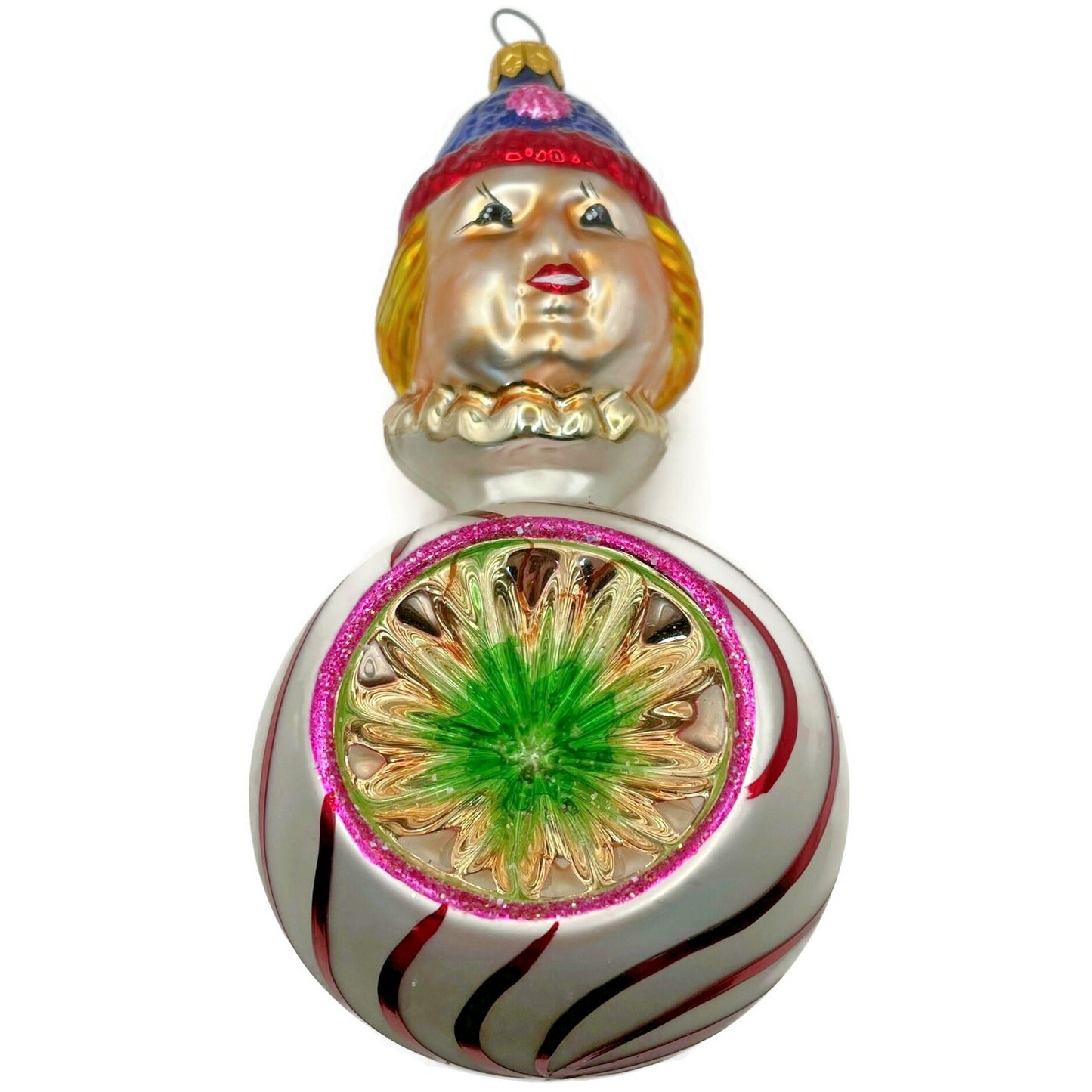 Christopher Radko Squiggles Stripe Reflector Clown Christmas Tree Decor Ornament