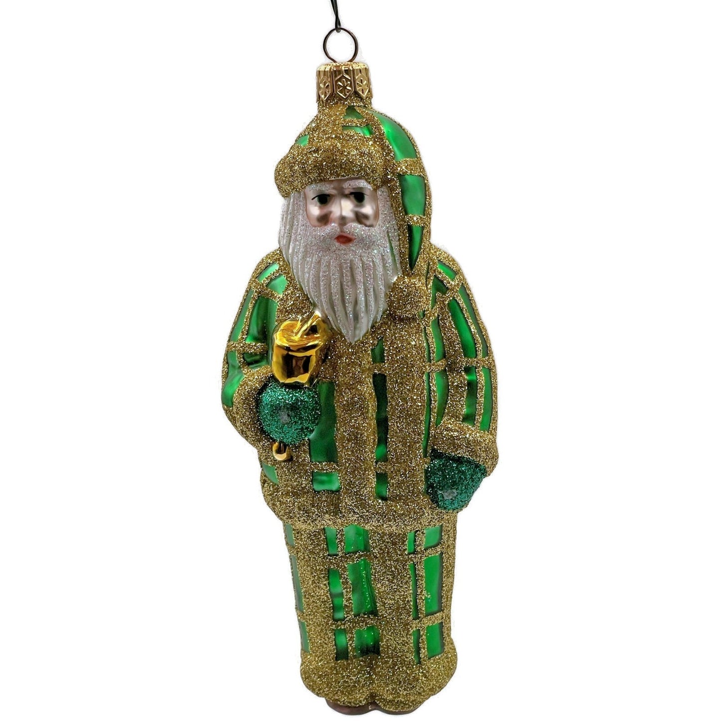 Patricia Breen Ring In The New Santa Claus Green Plaid Gold Christmas Ornament
