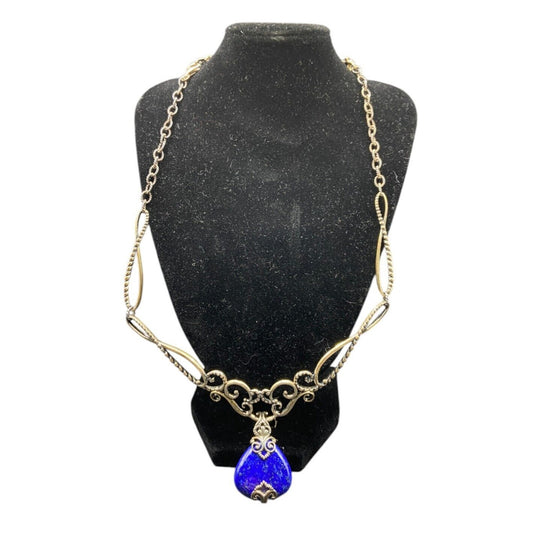 Carolym Pollack Lapis Lazuli Pendant Necklace Blue 925 Sterling Silver Filigree