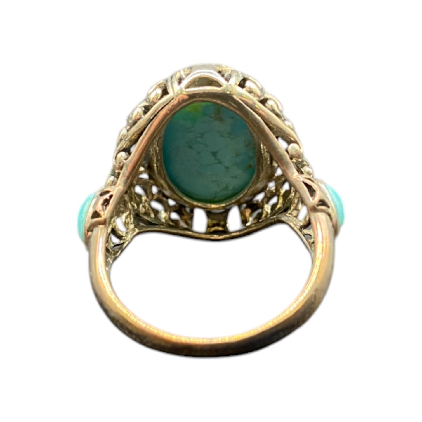 Turquoise Ring Sterling Silver NK Oval Ornate Semi Precious Stone Blue 7.75