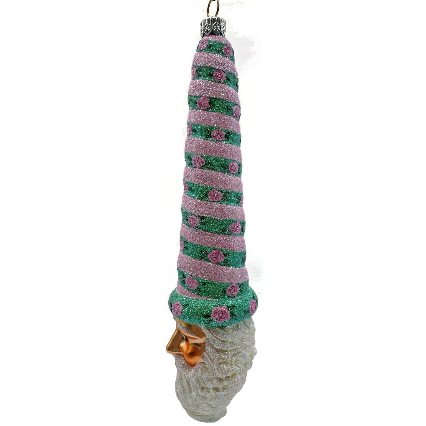 Patricia Breen Ornament Sucre Santa Pink Green Roses Spring Christmas Tree Decor