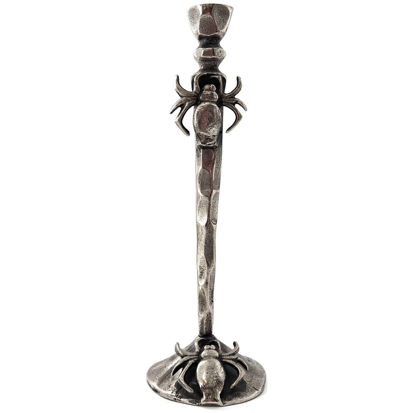 Gothic Halloween Spider Candle Holder Pair Black Metal Spooky Taper Candle Decor