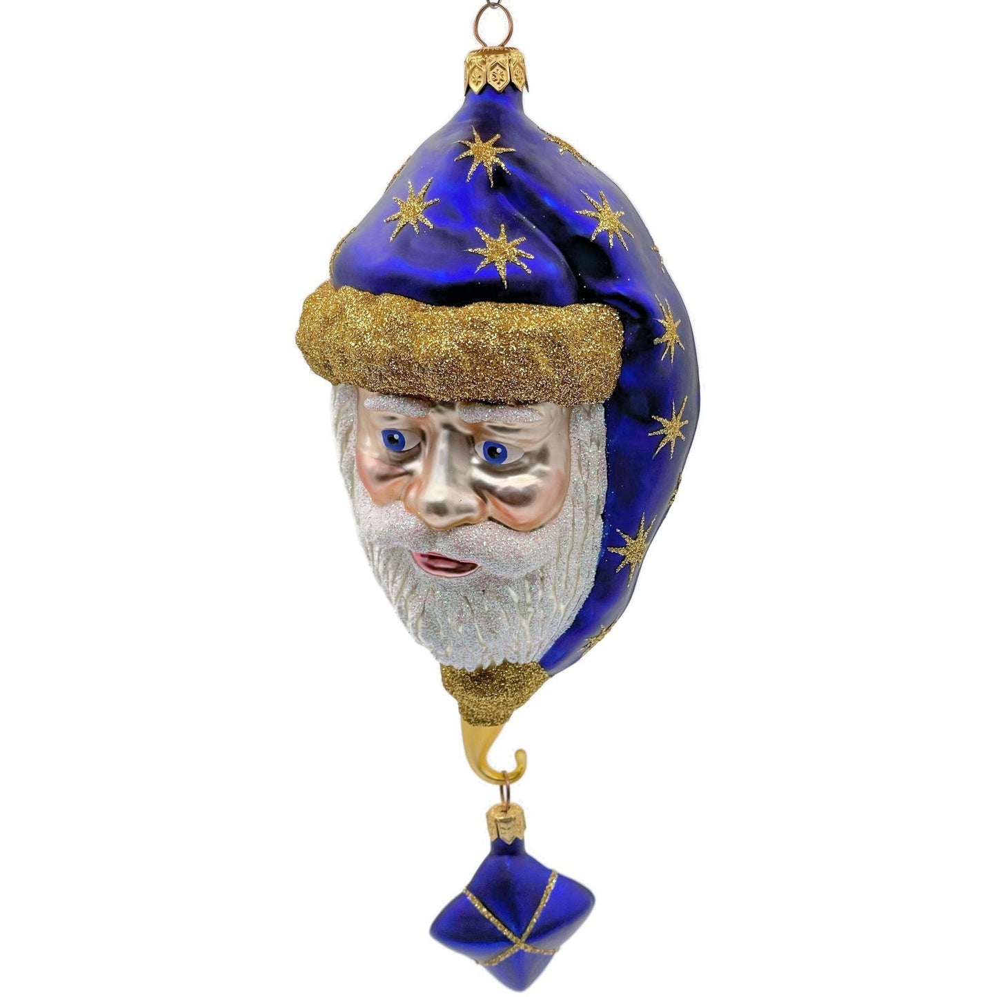 Patricia Breen Goodnight Santa Head Purple Gold Stars Christmas Tree Ornament