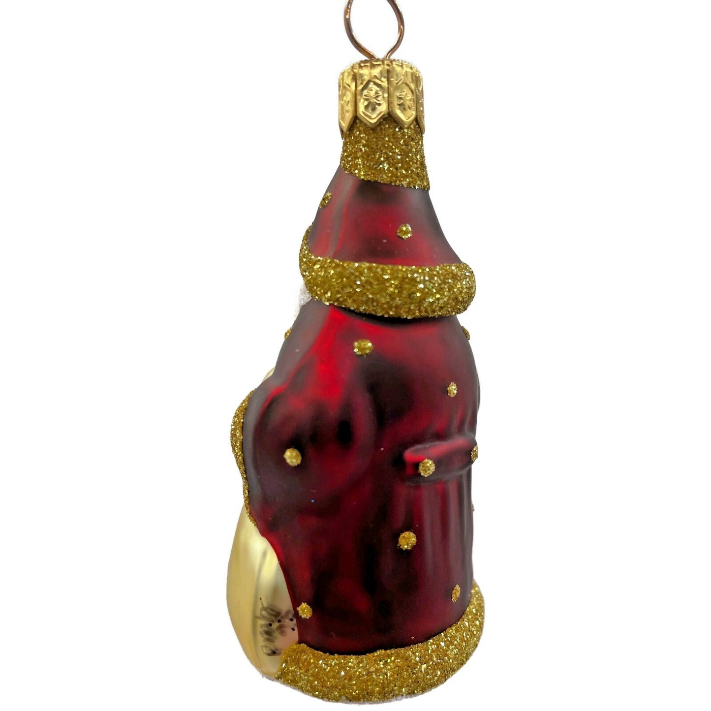 Patricia Breen Miniature Woodland Santa Bordeaux Gold Dots Christmas Ornament