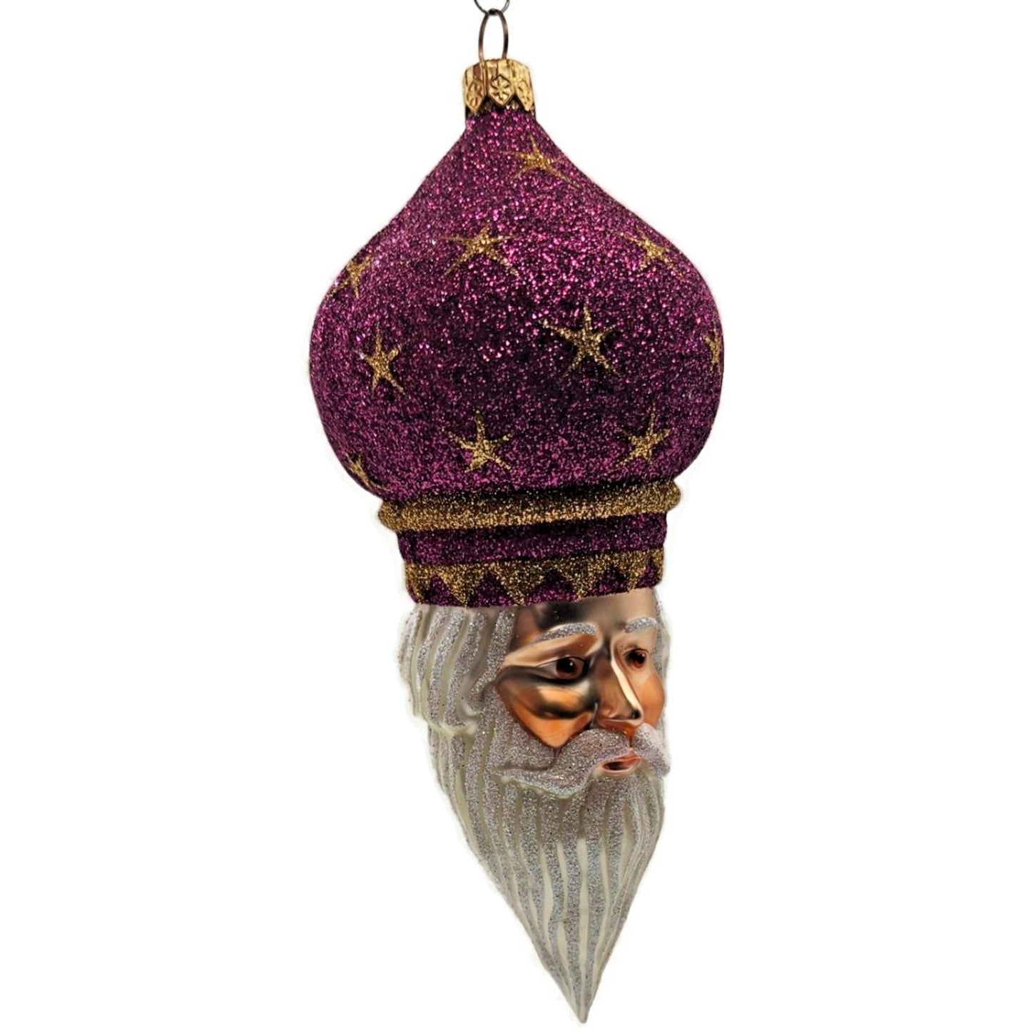 Patricia Breen Nuit Noel Fuchsia Stars Santa Head Christmas Tree Ornament