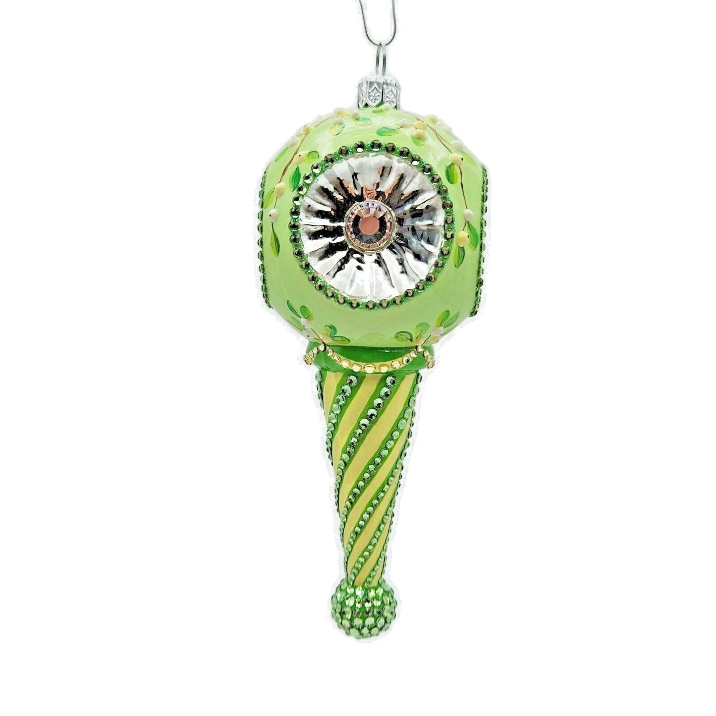 Patricia Breen Towle Reflector Mistletoe Green Striped Christmas Tree Ornament
