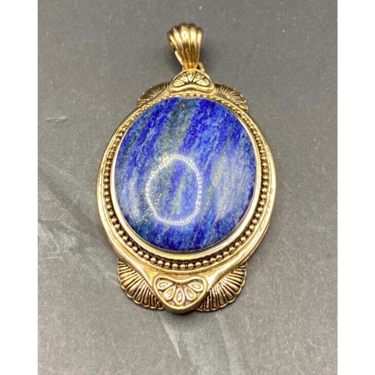 Lapis Lazuli Pendant Cabochon Gemstone Oval Shaped Gold Tone Metal Thailand