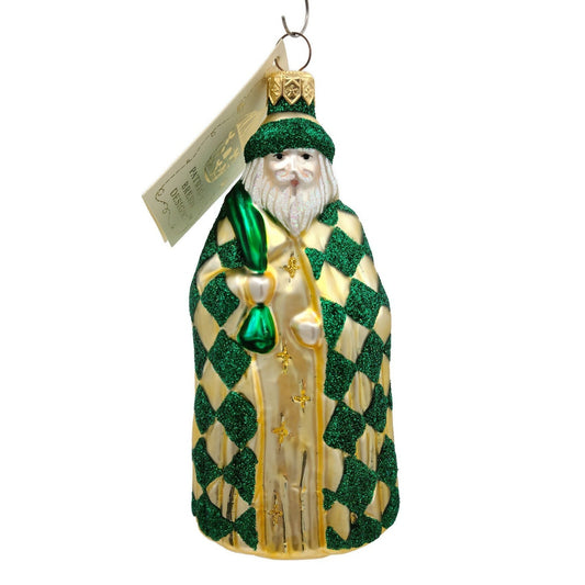 Patricia Breen Saint Louis Santa Green Gold Checkered Christmas Tree Ornament