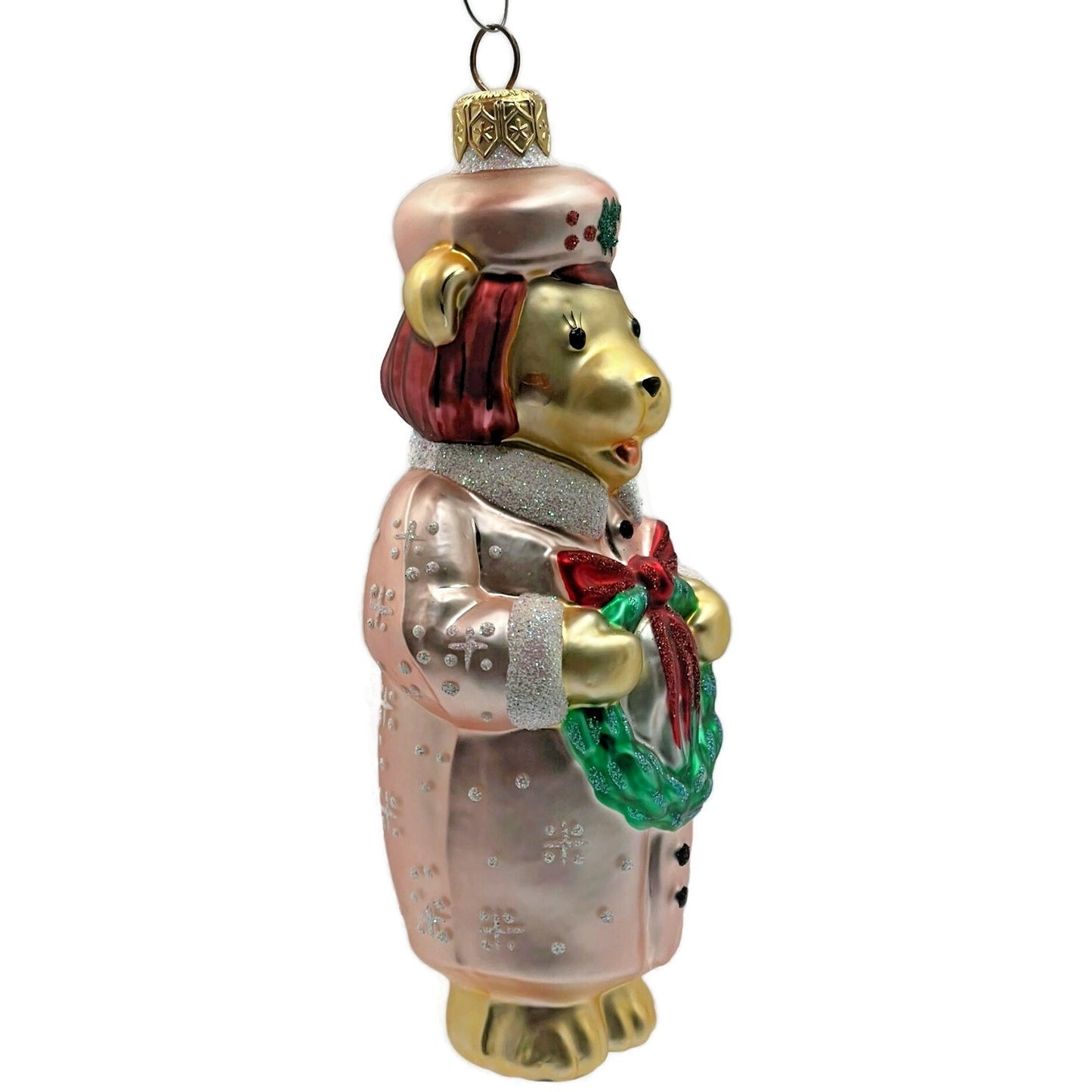 Patricia Breen Mama Bear Pink Holding Holly Wreath Christmas Tree Ornament