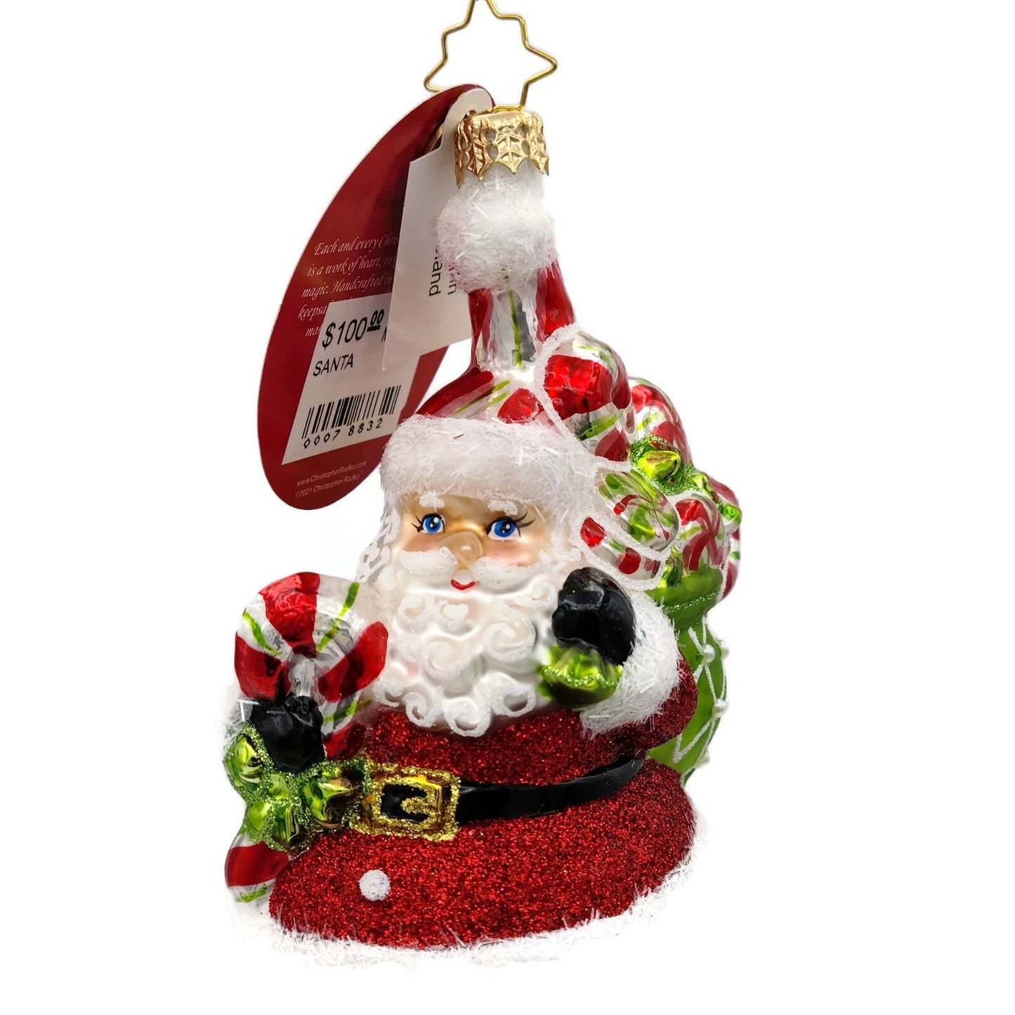 Christopher Radko Peppy Mint Santa Christmas Tree Holiday Ornament 1021185