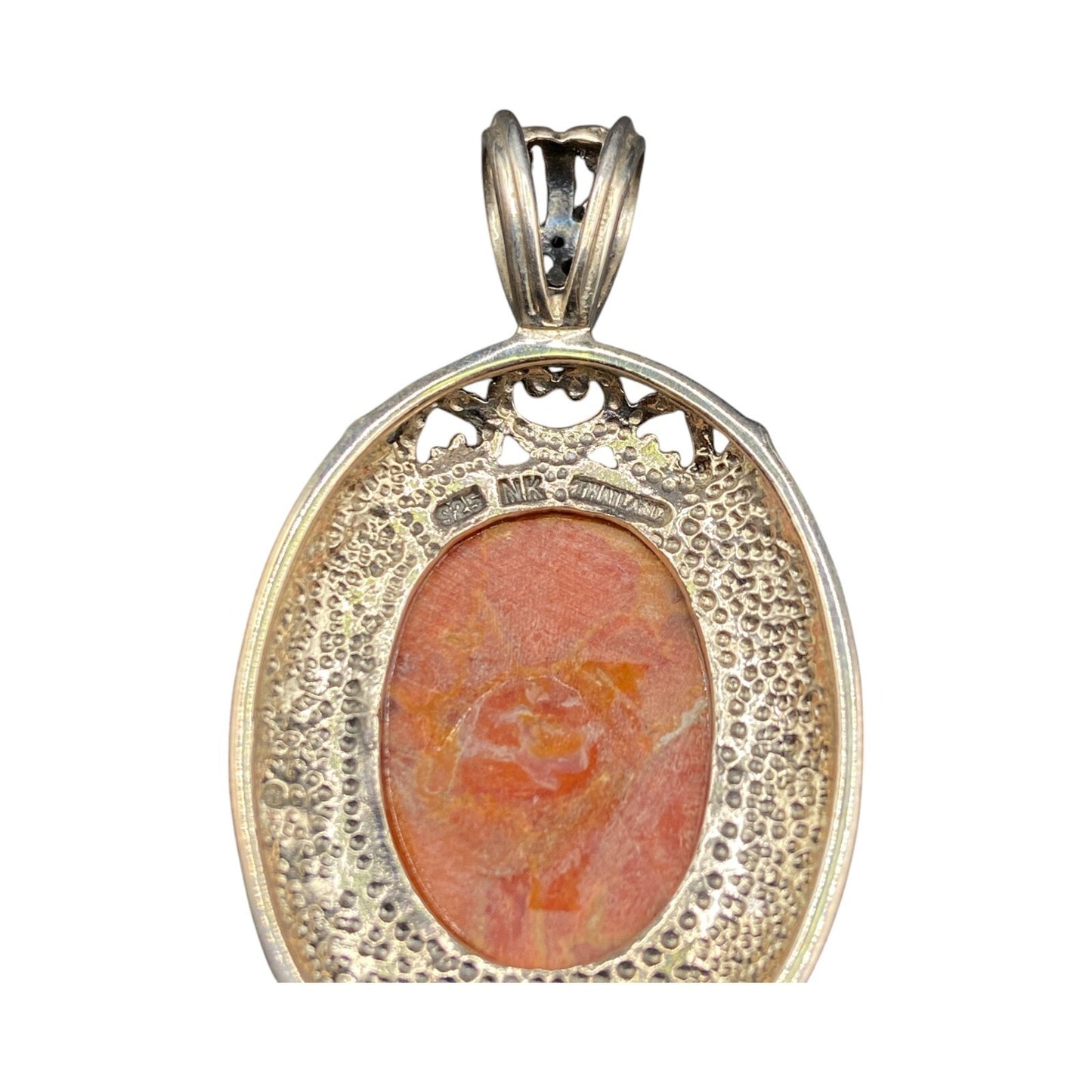 Orange Spiny Oyster Shell Oval Shaped Pendant 925 Sterling Silver NK Thailand