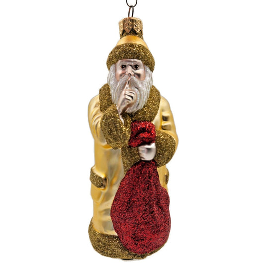 Patricia Breen Shhh Gold Santa Claus Red Bag Glittered Christmas Tree Ornament