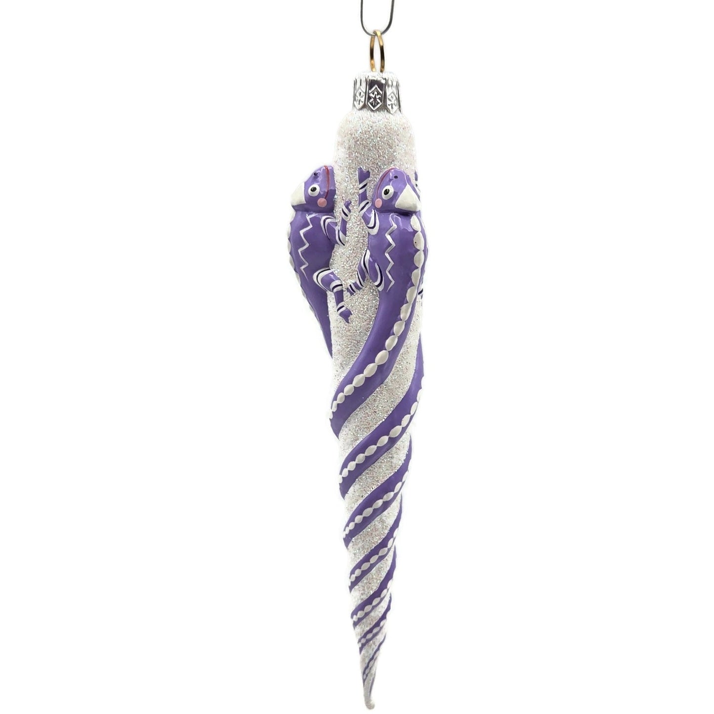 Patricia Breen Chameleon Icicle Lavender White Glass Christmas Holiday Ornament