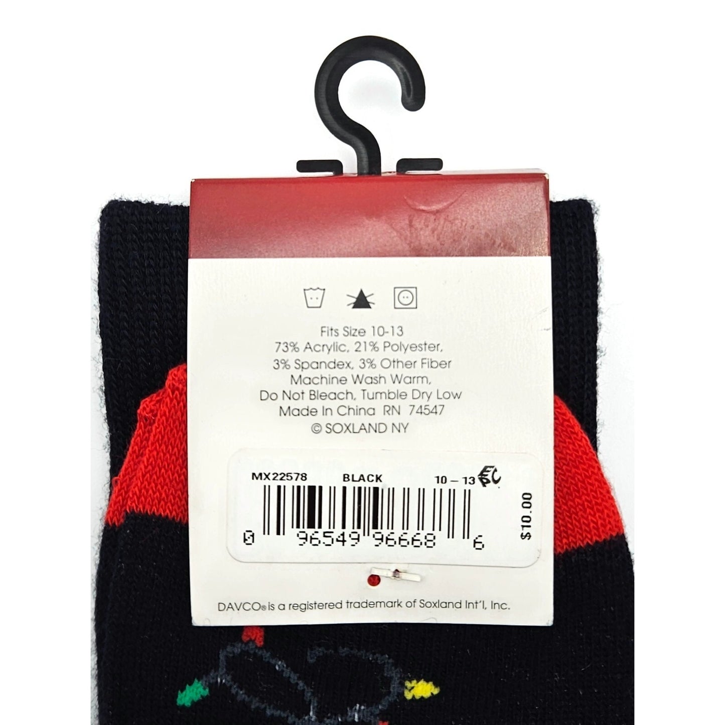 Davco Christmas Socks Monkey Black Red Holiday Patterned Stocking Stuffers