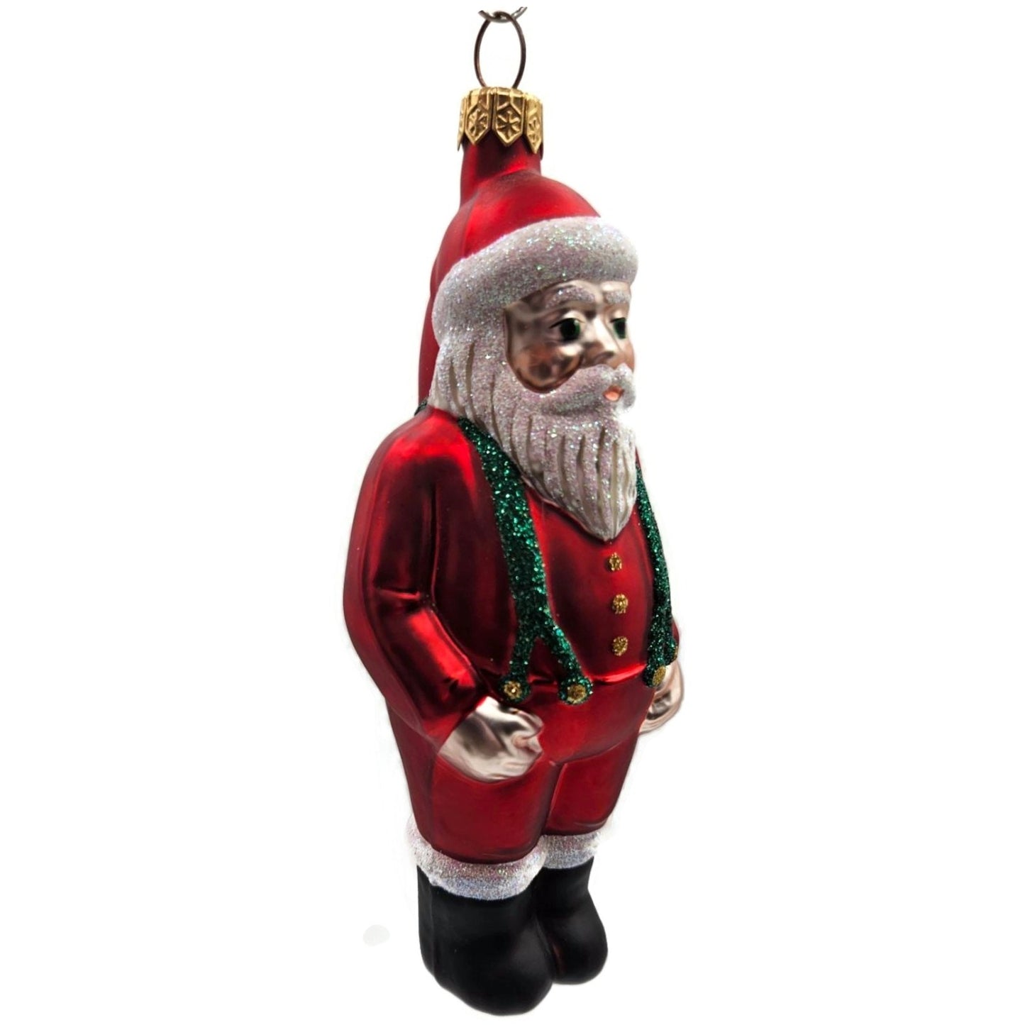 Patricia Breen Workshop Santa Red Green Glittered Suspenders Christmas Ornament