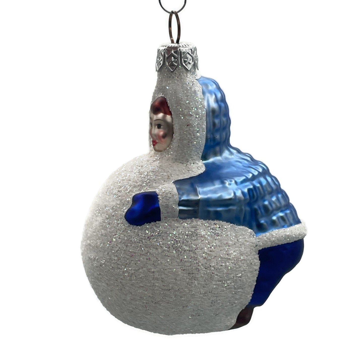 Patricia Breen Snowball Boy Blue Blown Glass Christmas Holiday Tree Ornament