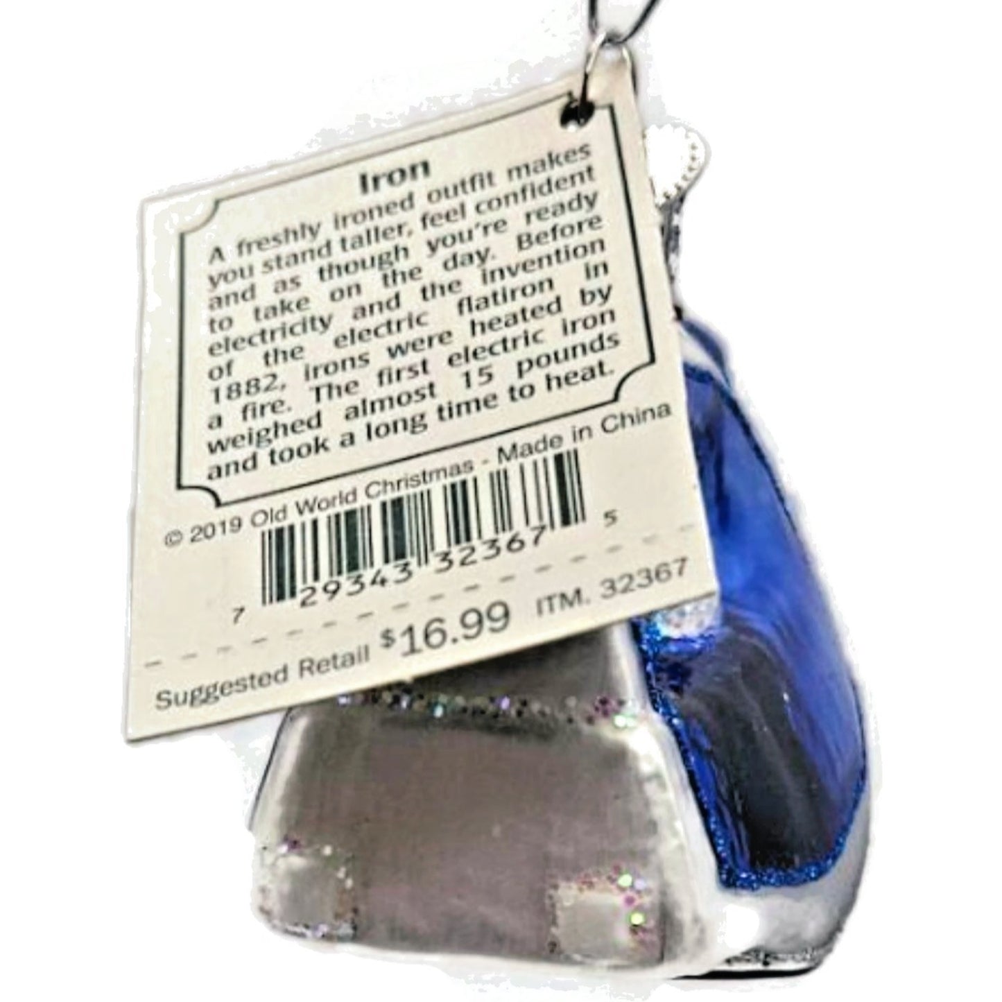 Electric Iron Home Appliance OWC Ornament Blue Old World Christmas Holiday Tree