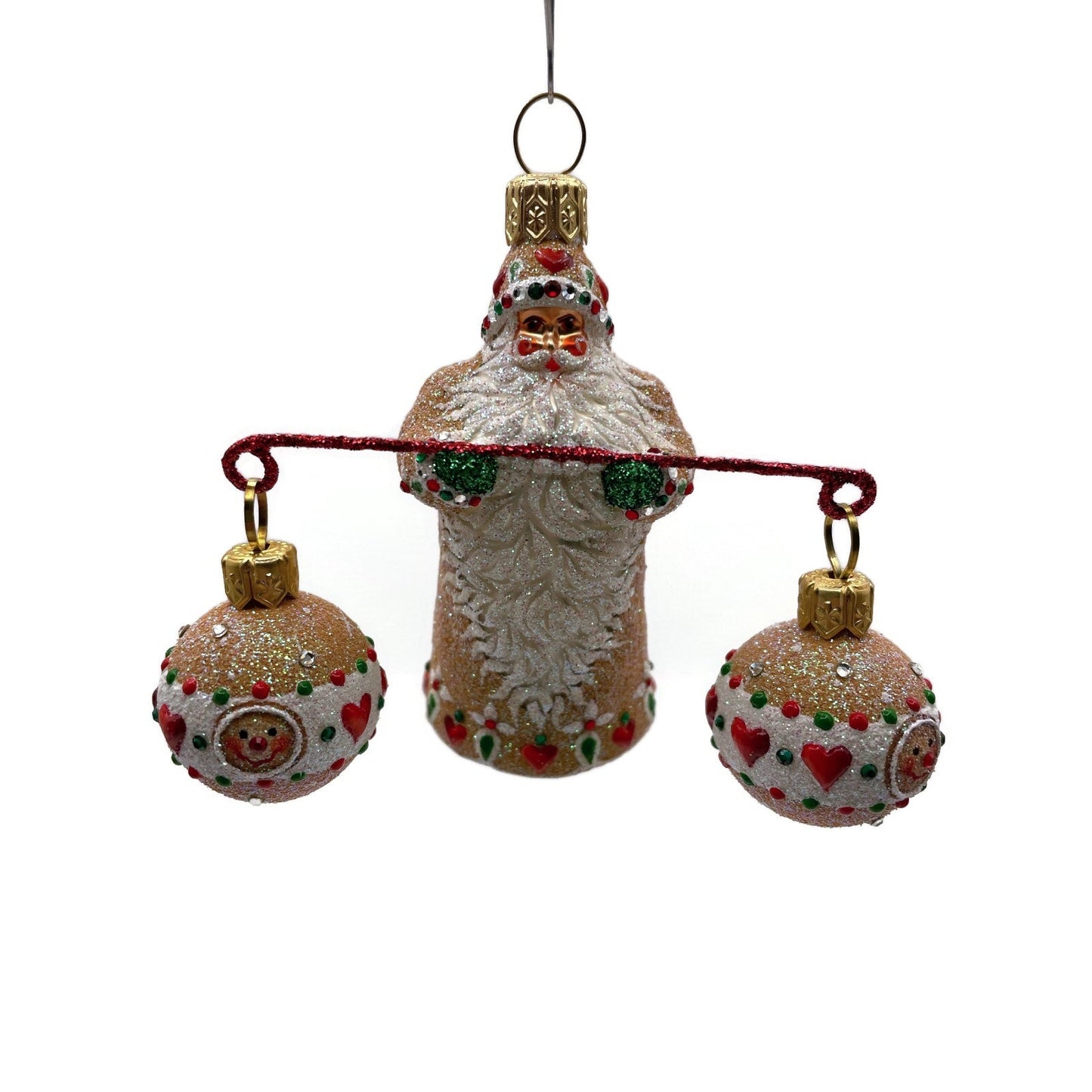 Patricia Breen Balance Gingerbread Green Glitter Mitten Heart Christmas Ornament