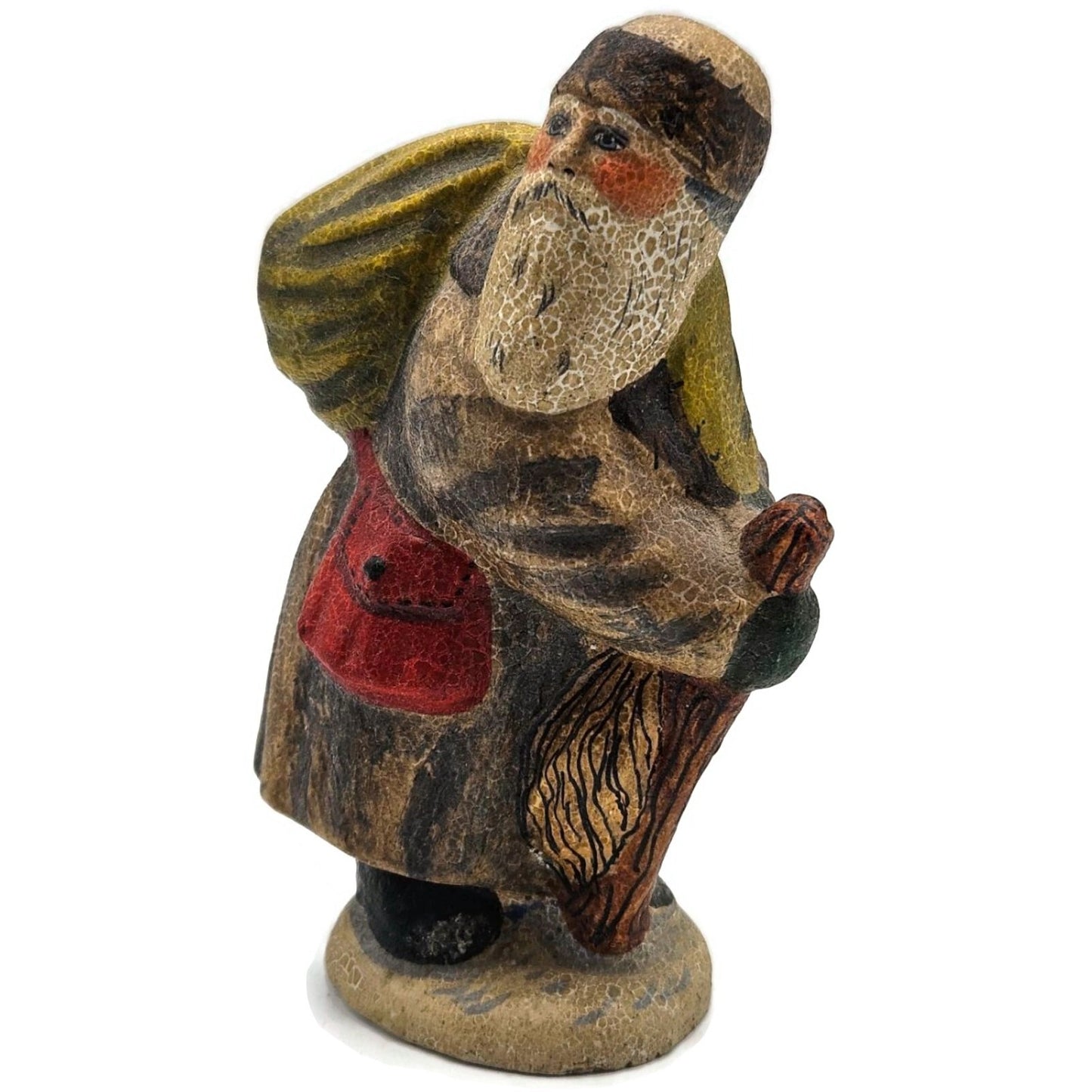 Vaillancourt Belsnickel in Brown Coat with Switches Stick Christmas Chalkware
