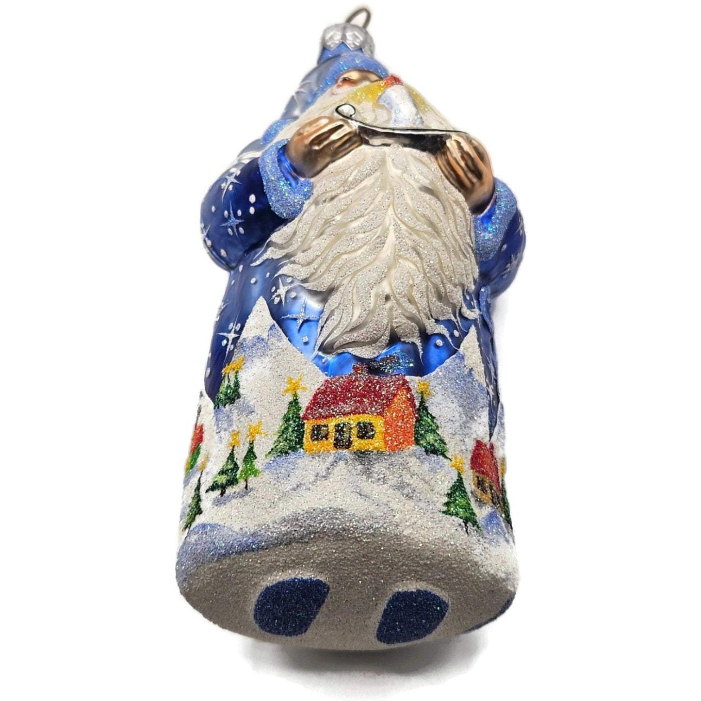 Patricia Breen Light a Single Candle Blue Santa Village Christmas Tree Ornament