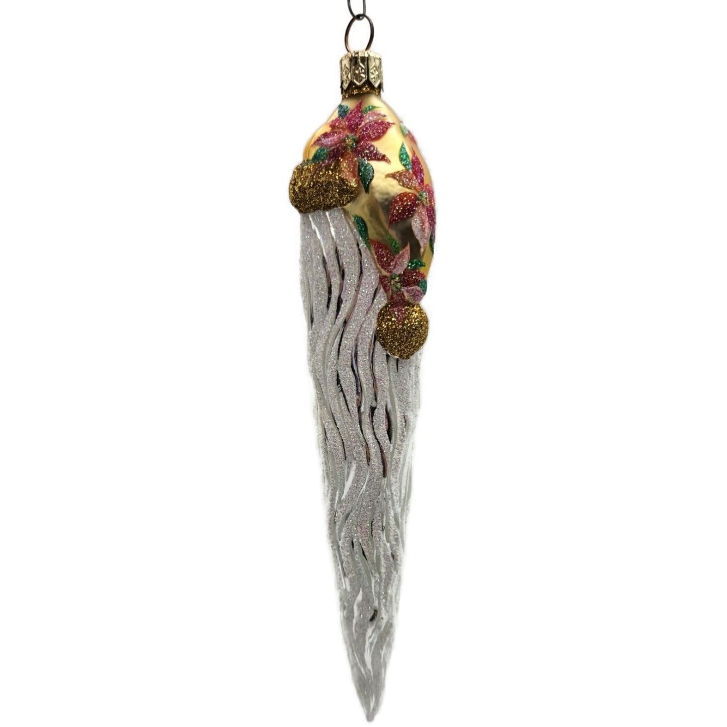 Patricia Breen Santa Icicle Beard Poinsettia Gold Hat Floral Christmas Ornament