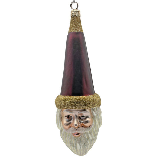 Patricia Breen Wink of His Eye Bordeaux Santa Claus Head Christmas Tree Ornament
