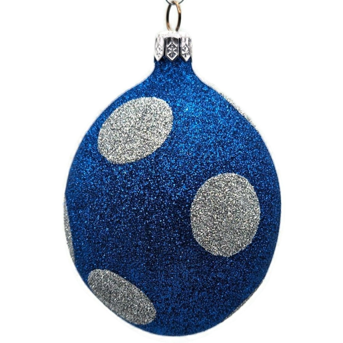 Patricia Breen Egg Blue Silver Polka Dot Easter Glittered Christmas Ornament