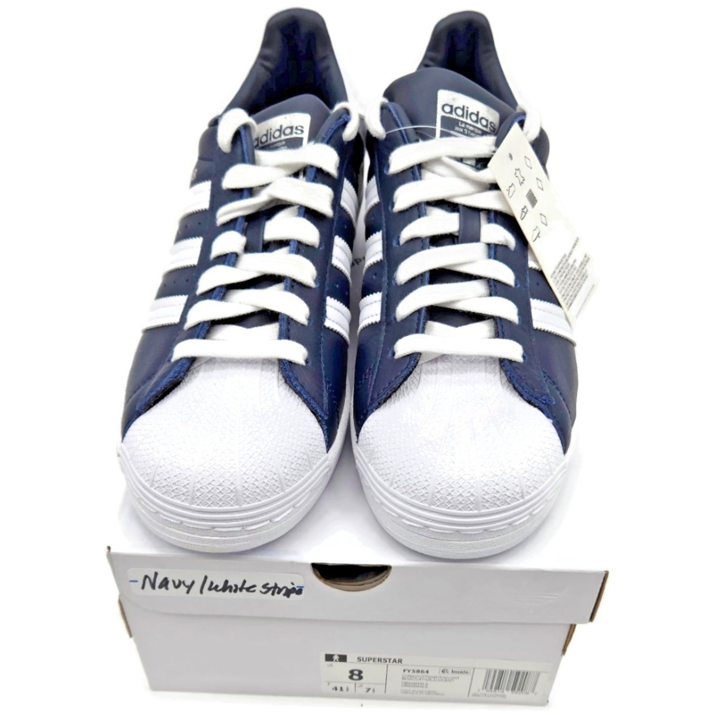 Adidas Superstar Navy Blue Stripe Leather Shoes Unisex Size 8 Shell Toe FY5864