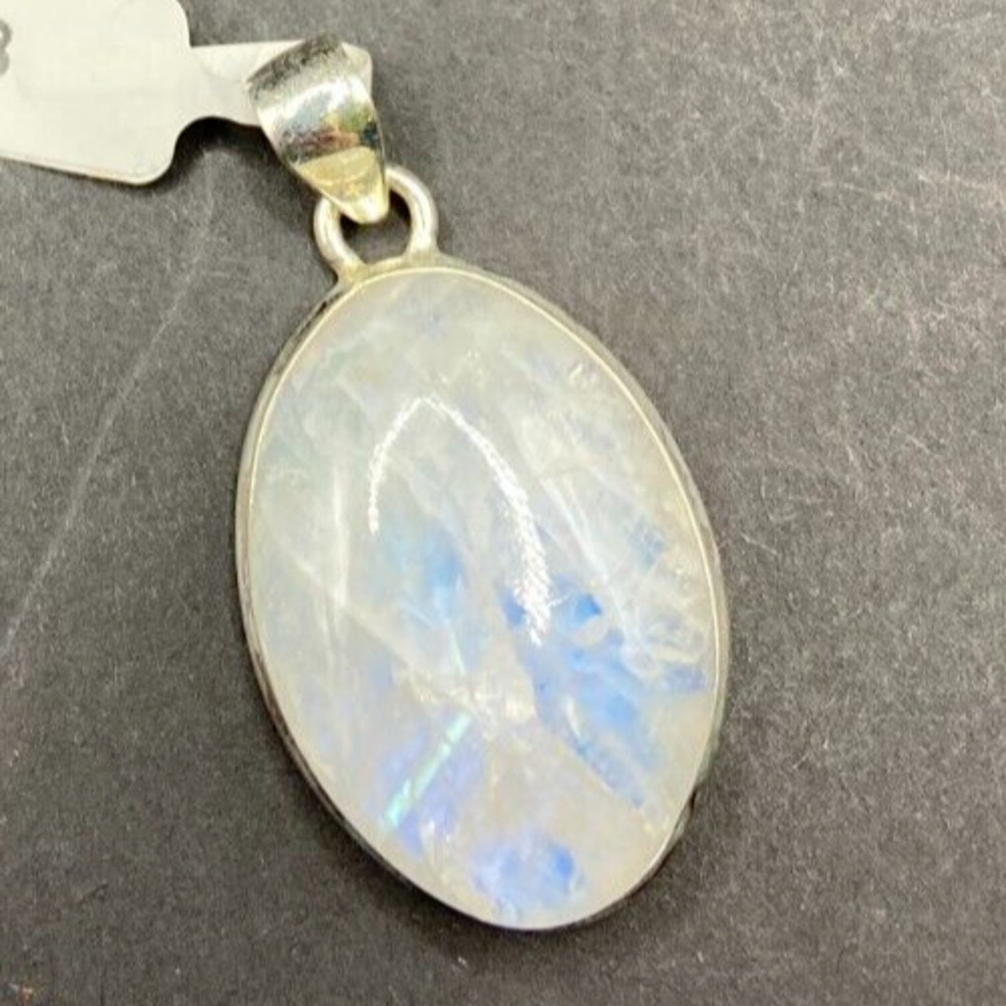 Rainbow Moonstone Pendant Oval Polished Crystal Gemstone Sterling Silver
