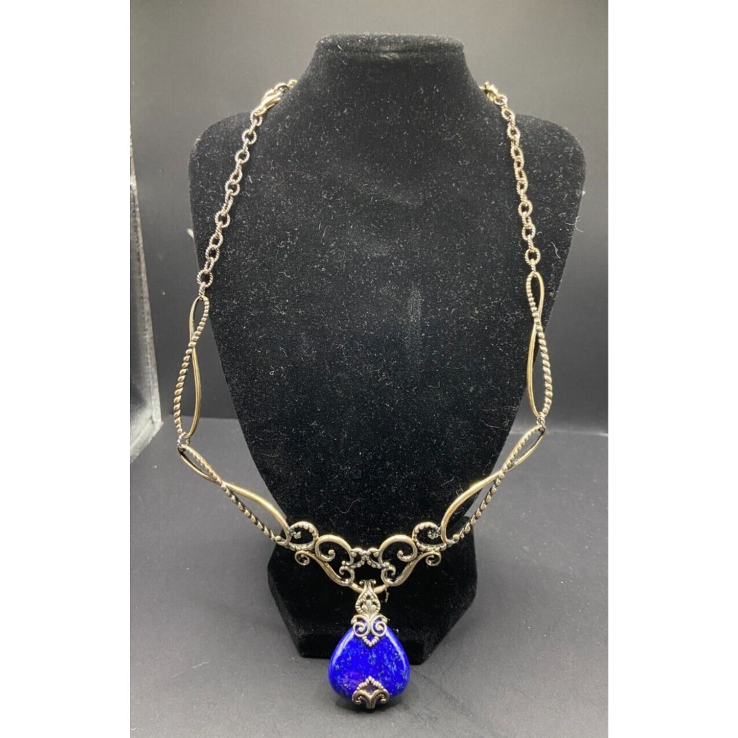 Carolym Pollack Lapis Lazuli Pendant Necklace Blue 925 Sterling Silver Filigree