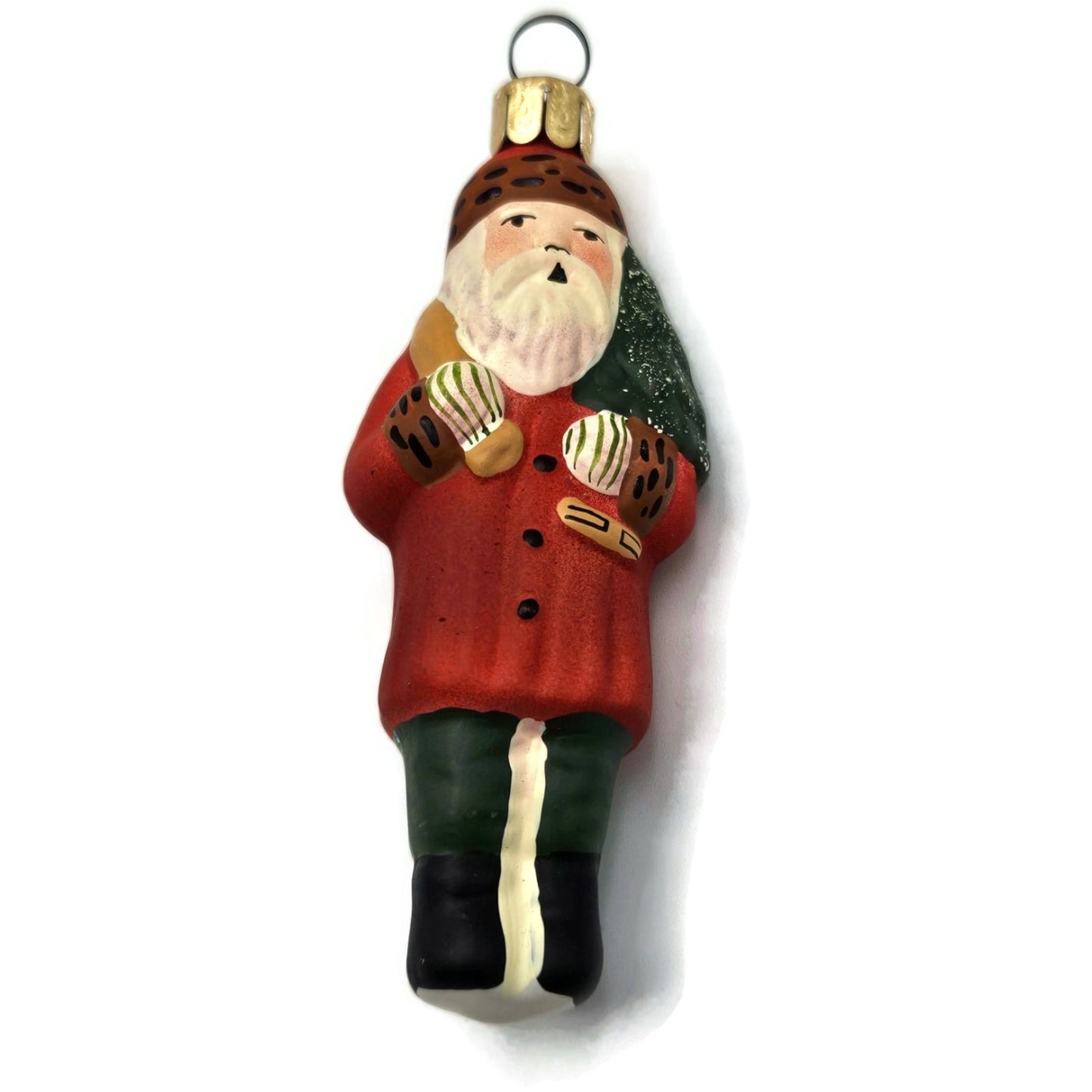 Vaillancourt Mini Red Father Christmas With Tree Glass Holiday Ornament