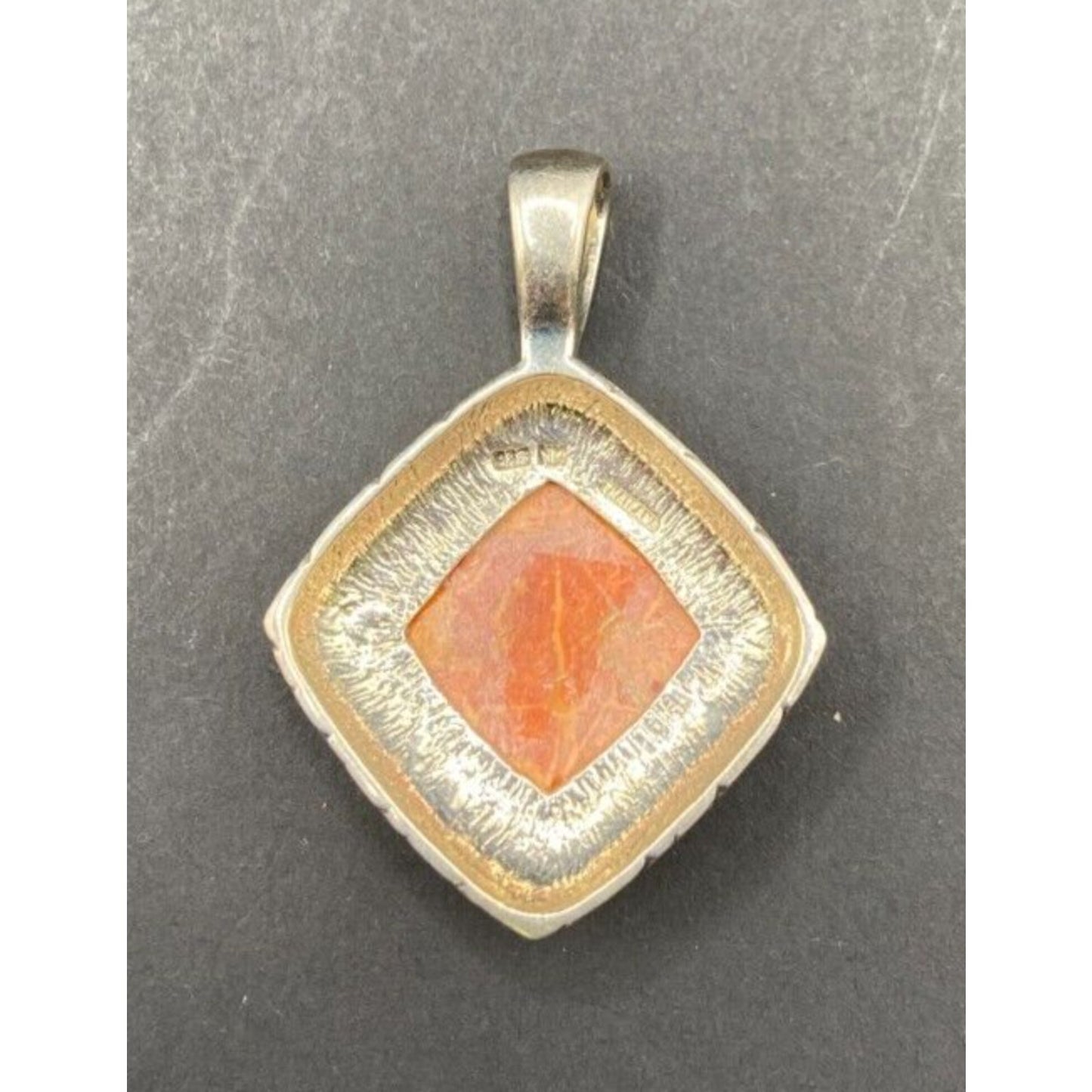 Natural Spiny Oyster Pendant Orange Polished Shell Sterling Silver Diamond Shape