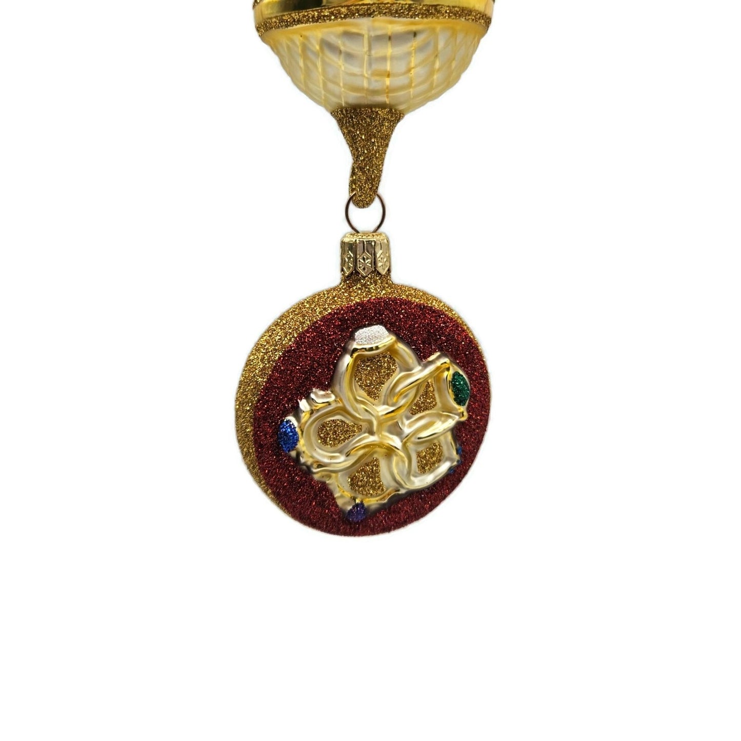 Patricia Breen Five Golden Rings Red Glittered Medallion Christmas Tree Ornament