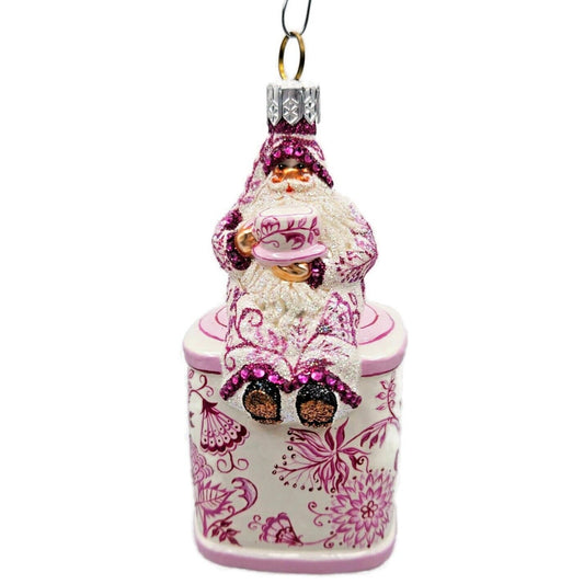 Patricia Breen Tea Time Santa Chinoiserie Pink Spring Christmas Holiday Ornament