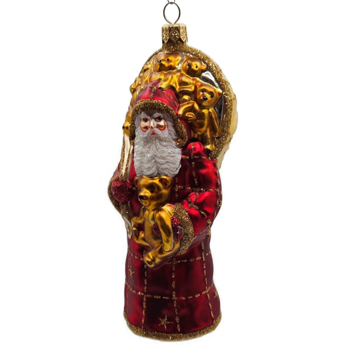 Patricia Breen Roosevelt Santa Red Glittered Stars Teddy Bear Christmas Ornament
