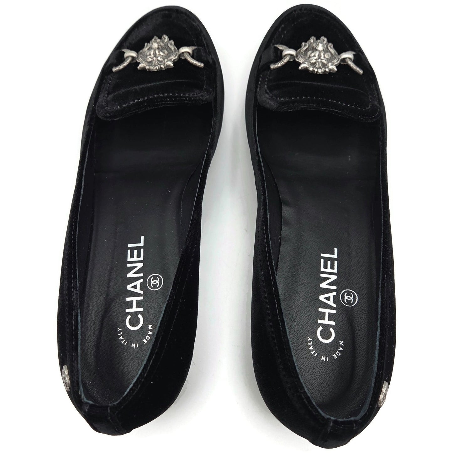 Chanel Velvet Lion Loafers Black Coco EU Size 40 US Size 10 with Box 2 Dust Bags