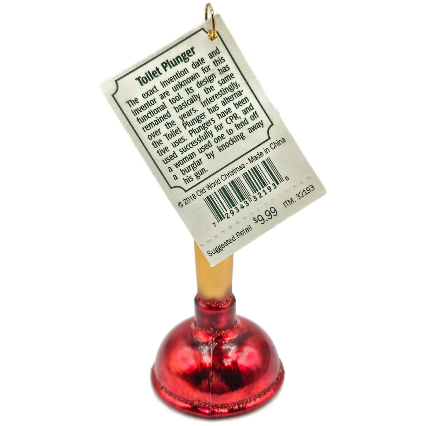 Toilet Plunger Plumbing Tool OWC Old World Christmas Holiday Tree Ornament Glass