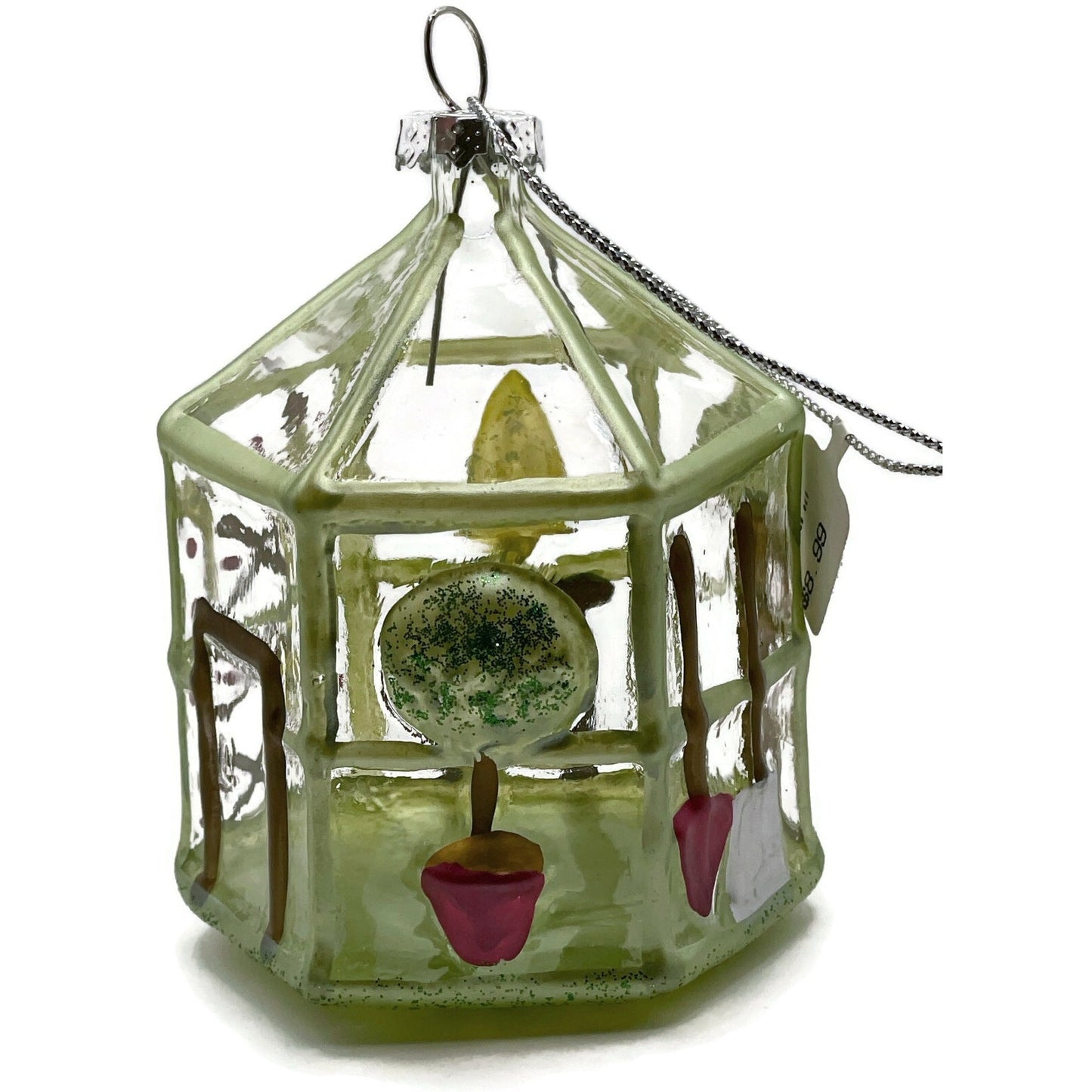 Garden Flowers Greenhouse Ornament Blown Glass Glittered Christmas Tree Decor