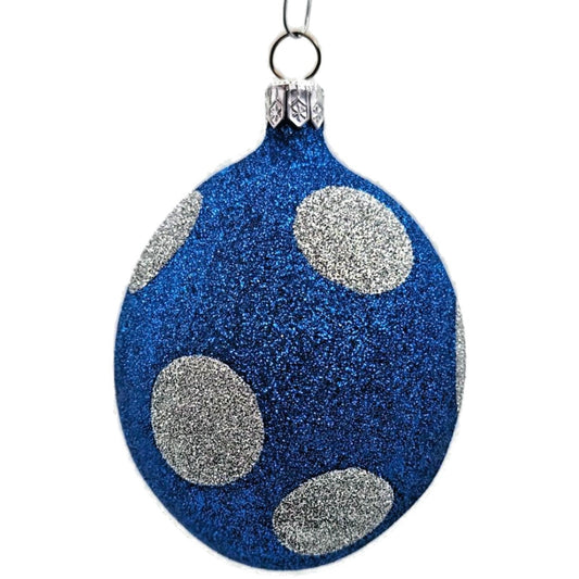 Patricia Breen Egg Blue Silver Polka Dot Easter Glittered Christmas Ornament