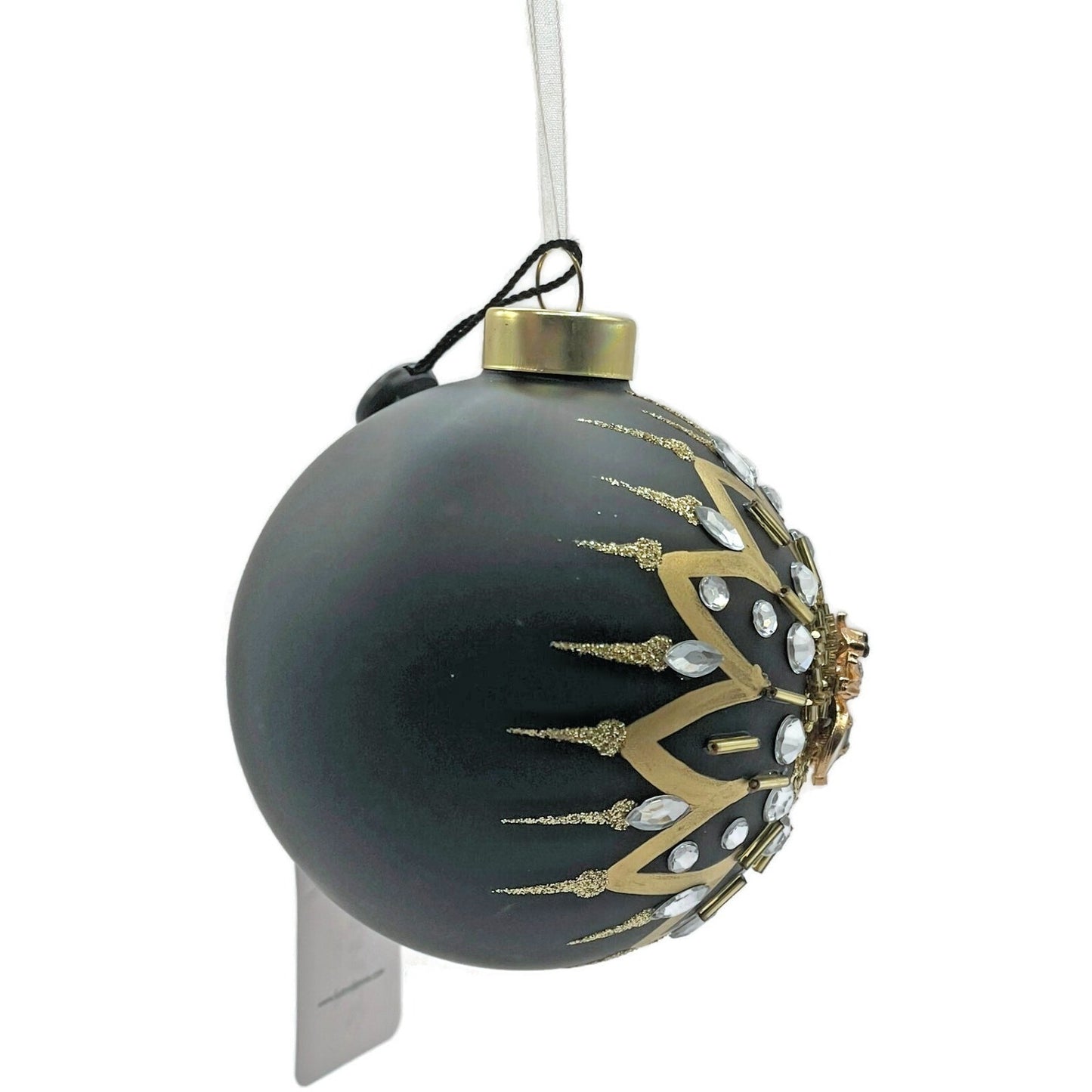 Queen Bee Orb Black Gold Glittered Spring Christmas Tree Ornament Kat And Annie