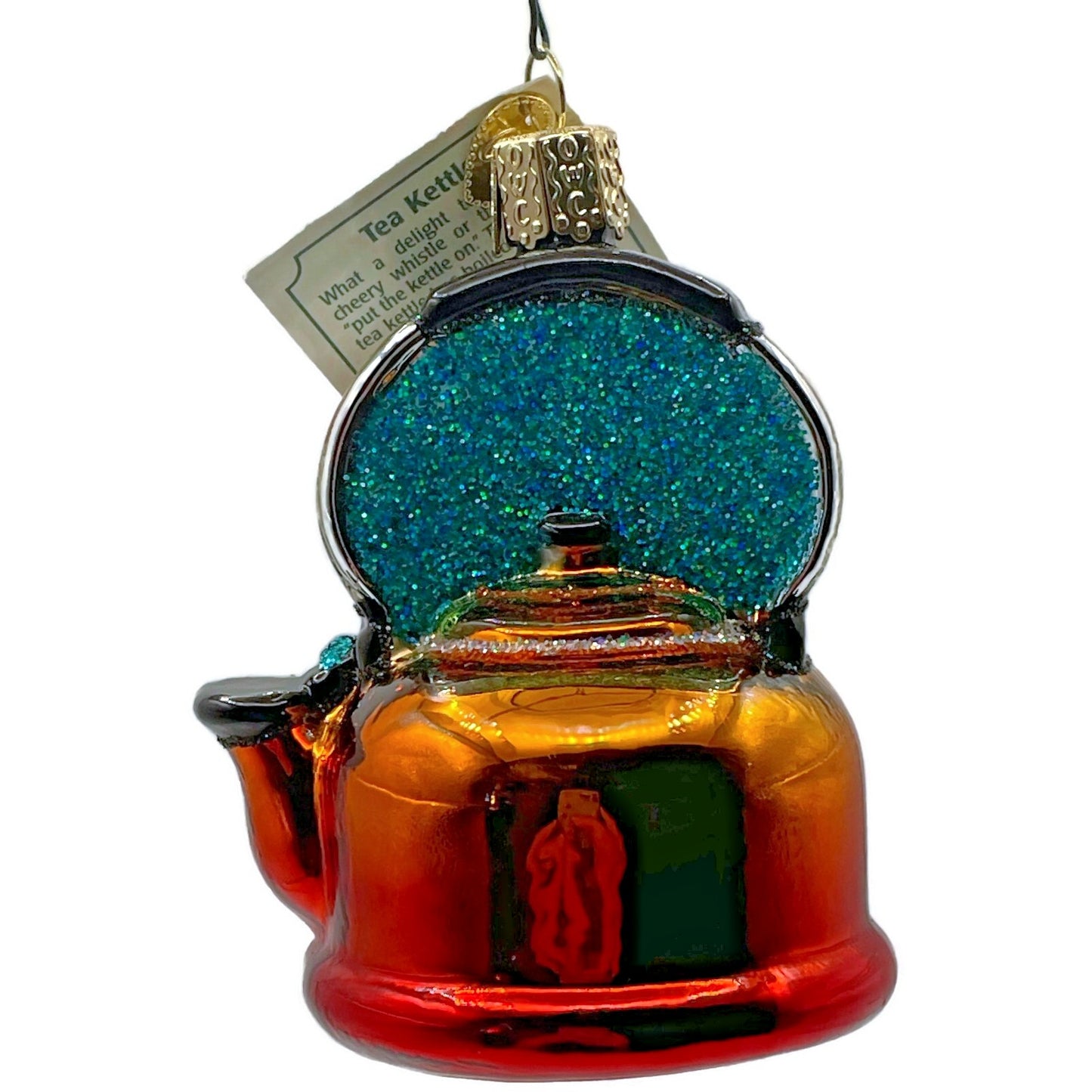 Tea Kettle Ornament Glittered Red Blue OWC Old World Christmas Tree Decor