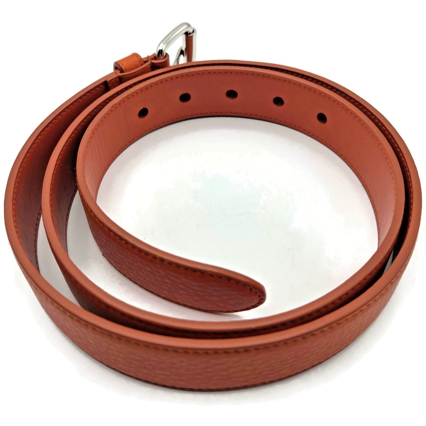 Prada Orange Leather Belt 36 Inch / 90 cm Silver Buckle Made in Italy 2C5161