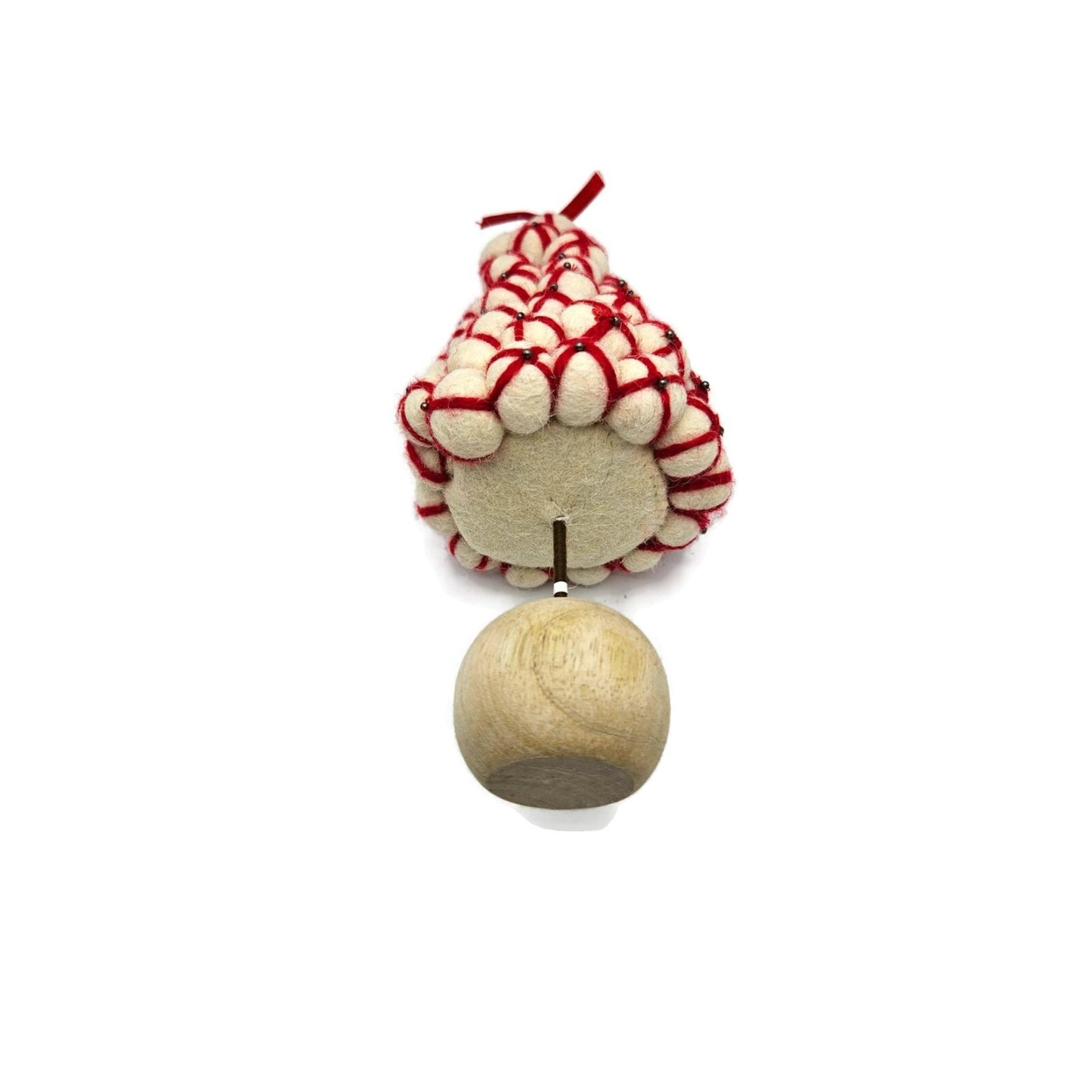 Christmas Tree Wool Peppermint Pom Pom Whimsical Red Cream Wood Felt Rustic