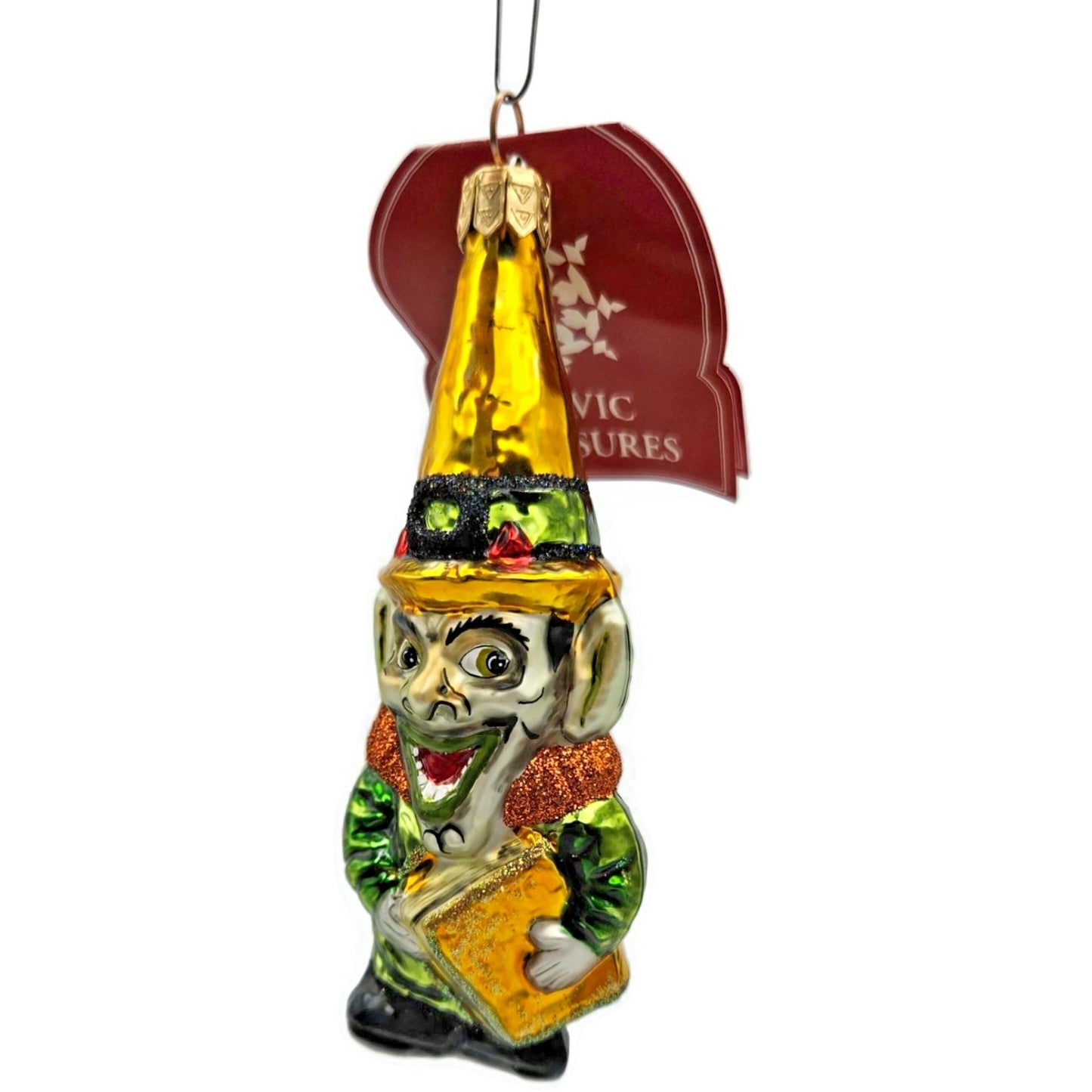 Slavic Treasures Halloween Witch Goblin Book Ornament Blown Glass Poland Rare