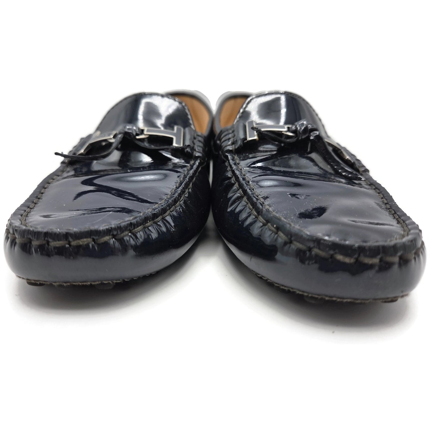 Tod’s Heaven Double T-Bit Loafers Navy Patent Leather Driving Shoes Rare 39.5