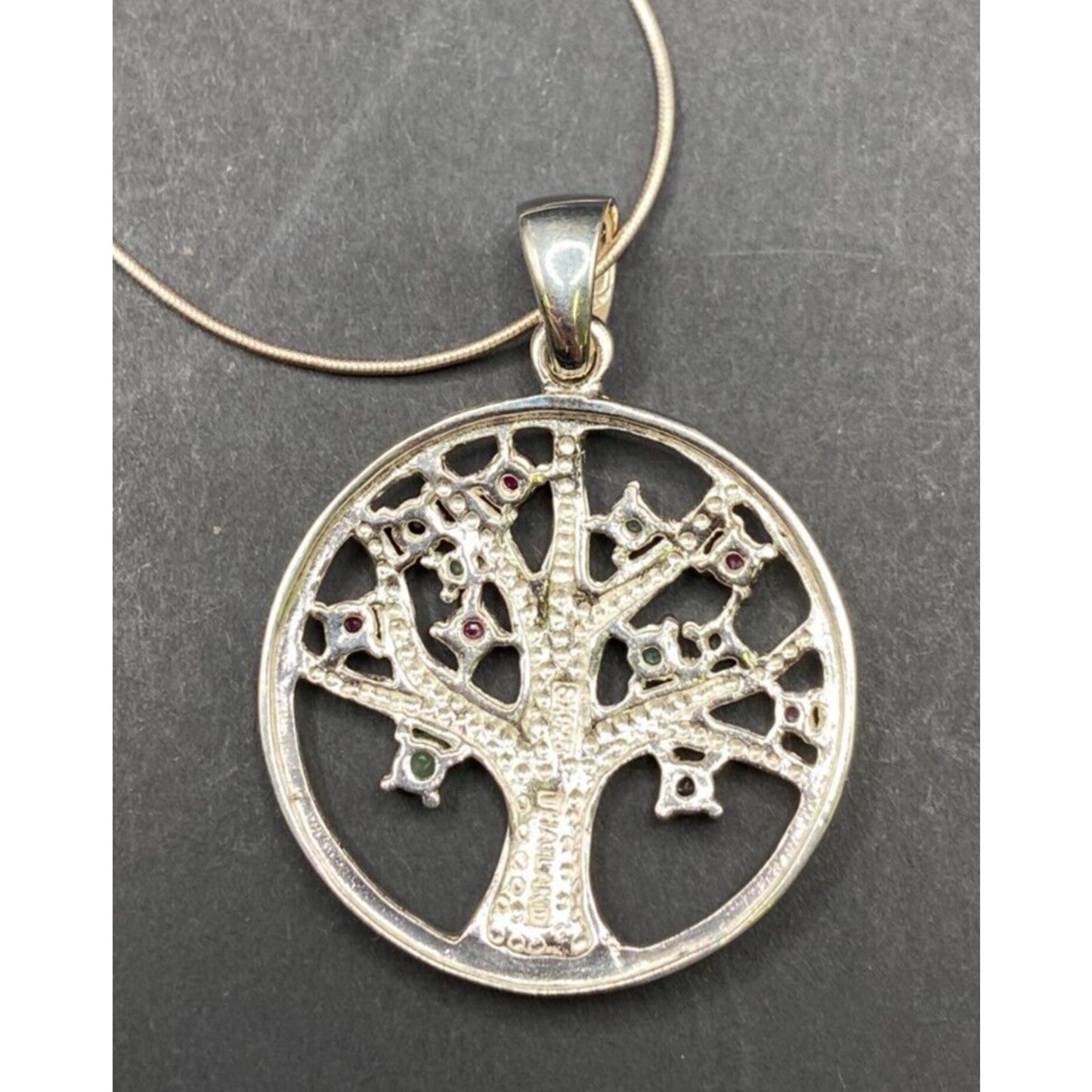 Tree Of Life Pendant Multicolor Stones Snake Chain Necklace 925 Sterling Silver