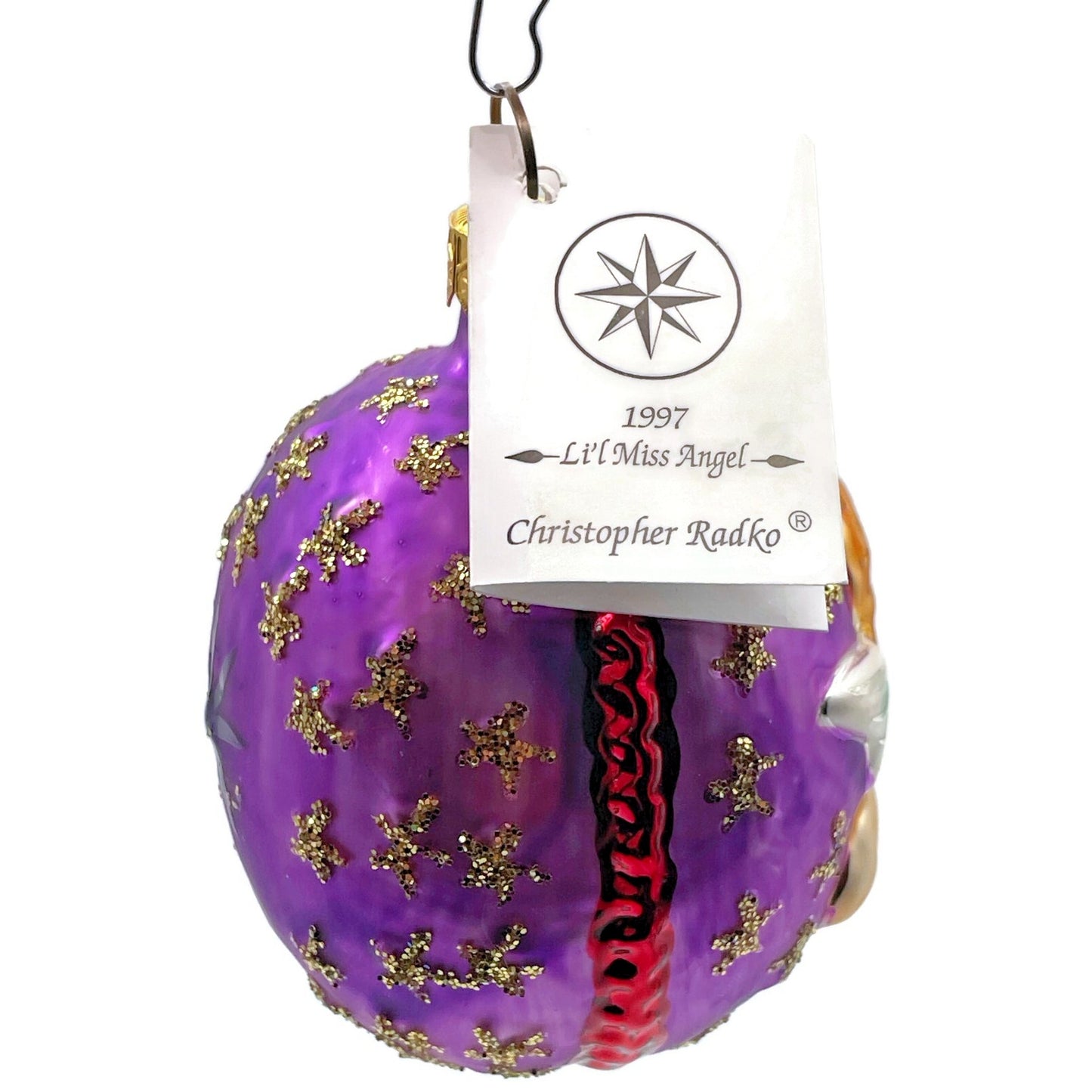 Christopher Radko Lil Miss Angel Purple Gold Stars Christmas Tree Ornament 1997